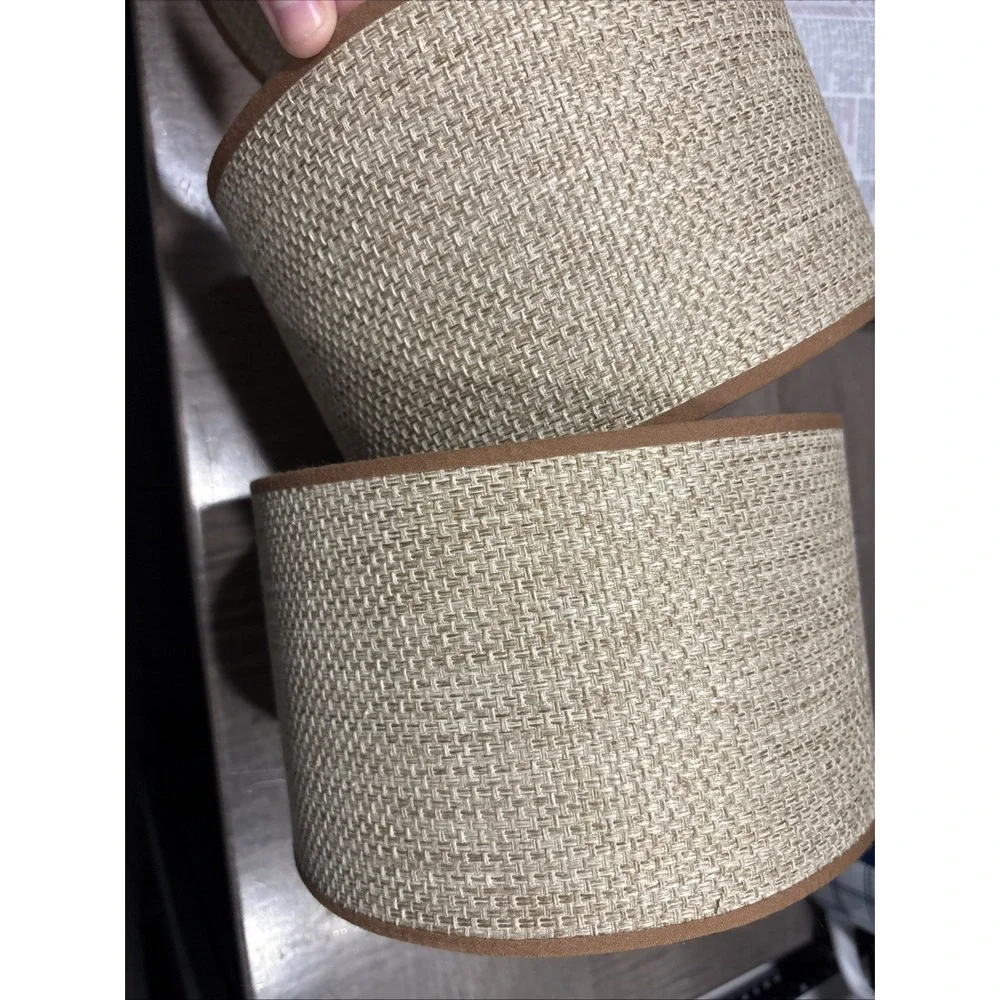 Set 4x Burlap Drum Lamp Shade 8in Natural Neutral Decor Rustic Farmhouse Round